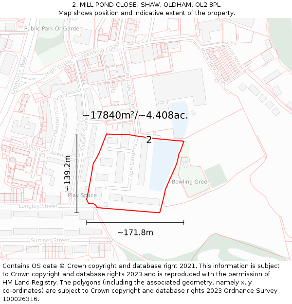 2, MILL POND CLOSE, SHAW, OLDHAM, OL2 8PL: Plot and title map