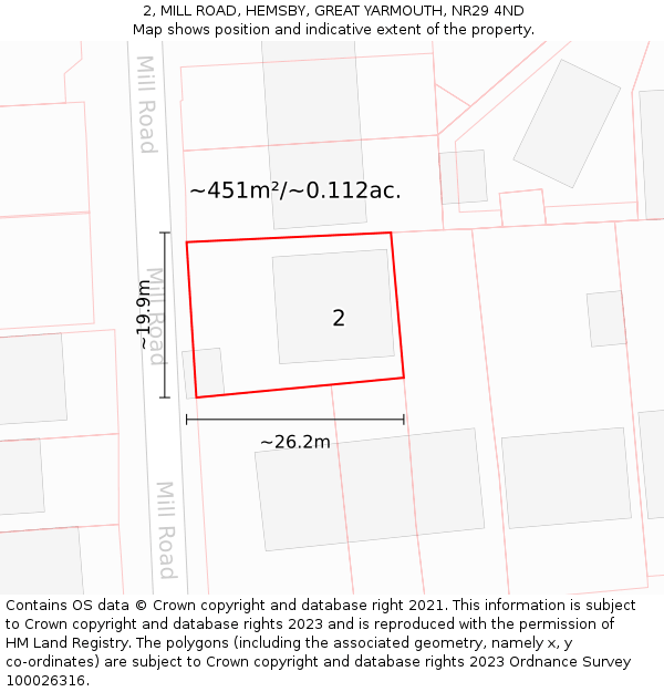 2, MILL ROAD, HEMSBY, GREAT YARMOUTH, NR29 4ND: Plot and title map