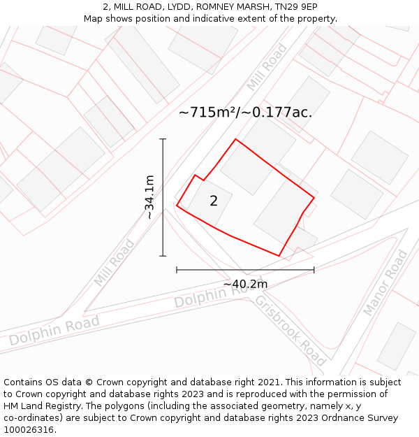 2, MILL ROAD, LYDD, ROMNEY MARSH, TN29 9EP: Plot and title map