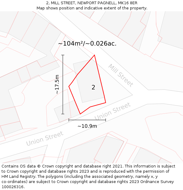 2, MILL STREET, NEWPORT PAGNELL, MK16 8ER: Plot and title map