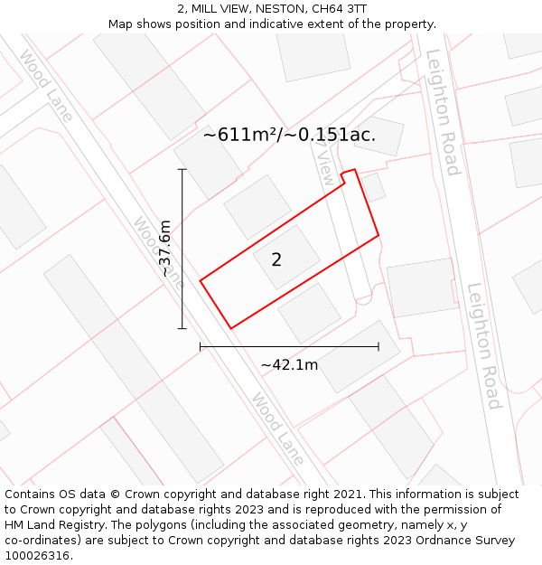 2, MILL VIEW, NESTON, CH64 3TT: Plot and title map