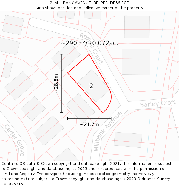 2, MILLBANK AVENUE, BELPER, DE56 1QD: Plot and title map