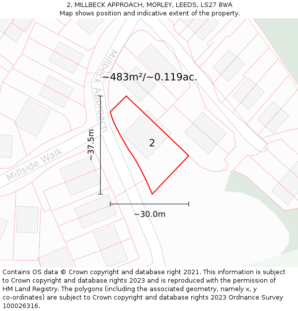 2, MILLBECK APPROACH, MORLEY, LEEDS, LS27 8WA: Plot and title map