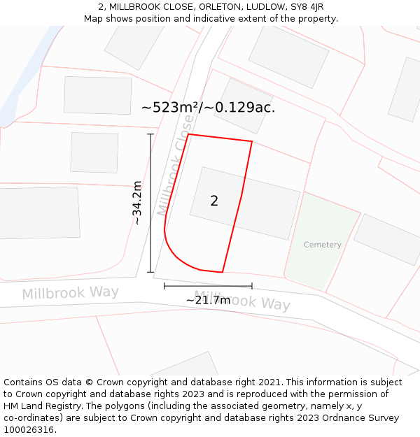 2, MILLBROOK CLOSE, ORLETON, LUDLOW, SY8 4JR: Plot and title map
