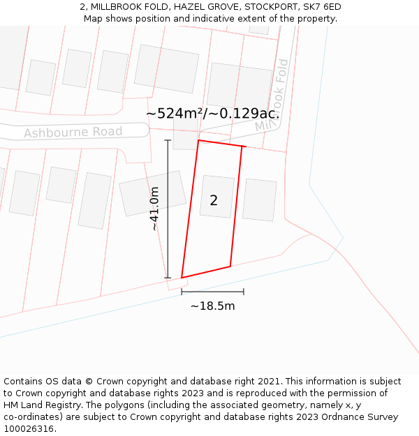 2, MILLBROOK FOLD, HAZEL GROVE, STOCKPORT, SK7 6ED: Plot and title map
