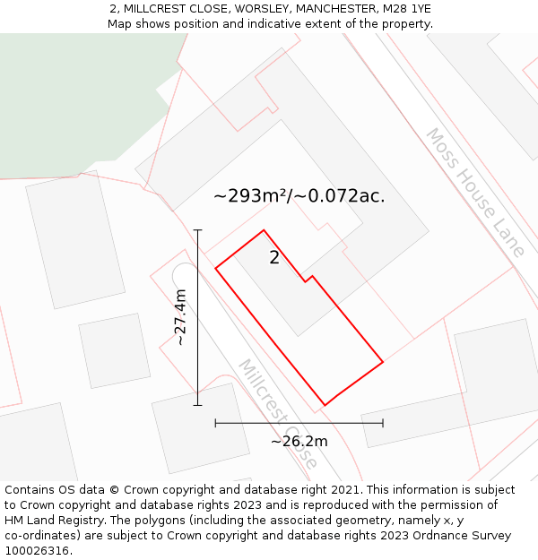 2, MILLCREST CLOSE, WORSLEY, MANCHESTER, M28 1YE: Plot and title map