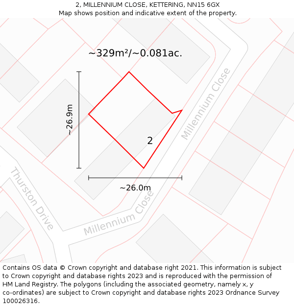 2, MILLENNIUM CLOSE, KETTERING, NN15 6GX: Plot and title map