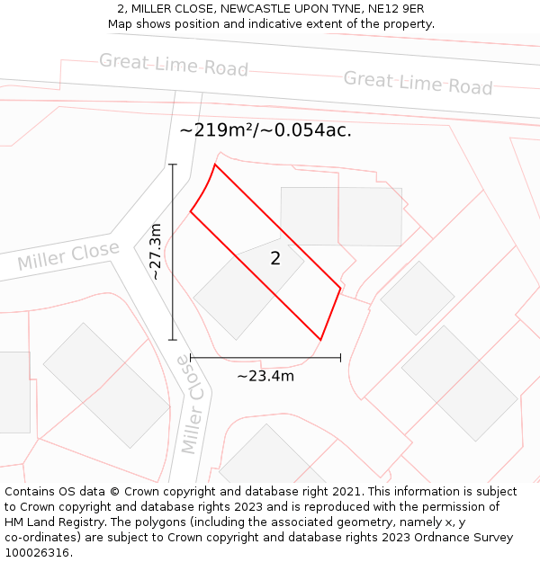 2, MILLER CLOSE, NEWCASTLE UPON TYNE, NE12 9ER: Plot and title map
