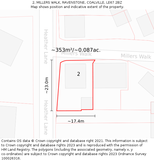 2, MILLERS WALK, RAVENSTONE, COALVILLE, LE67 2BZ: Plot and title map