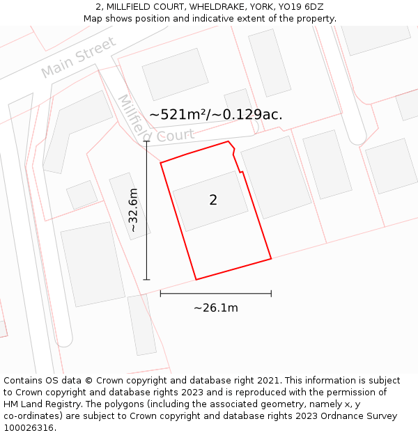 2, MILLFIELD COURT, WHELDRAKE, YORK, YO19 6DZ: Plot and title map