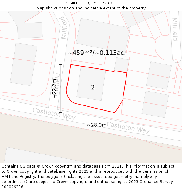2, MILLFIELD, EYE, IP23 7DE: Plot and title map
