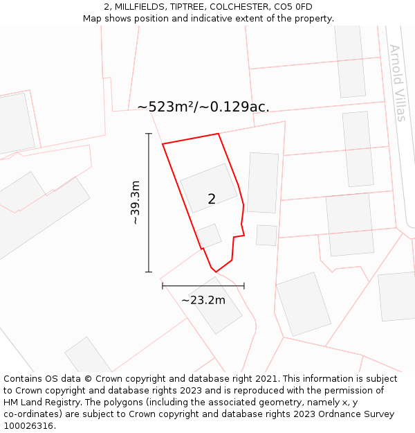 2, MILLFIELDS, TIPTREE, COLCHESTER, CO5 0FD: Plot and title map