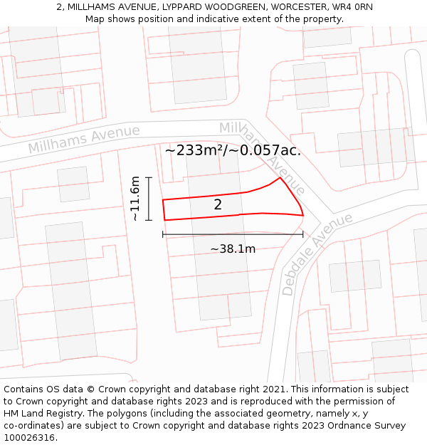 2, MILLHAMS AVENUE, LYPPARD WOODGREEN, WORCESTER, WR4 0RN: Plot and title map