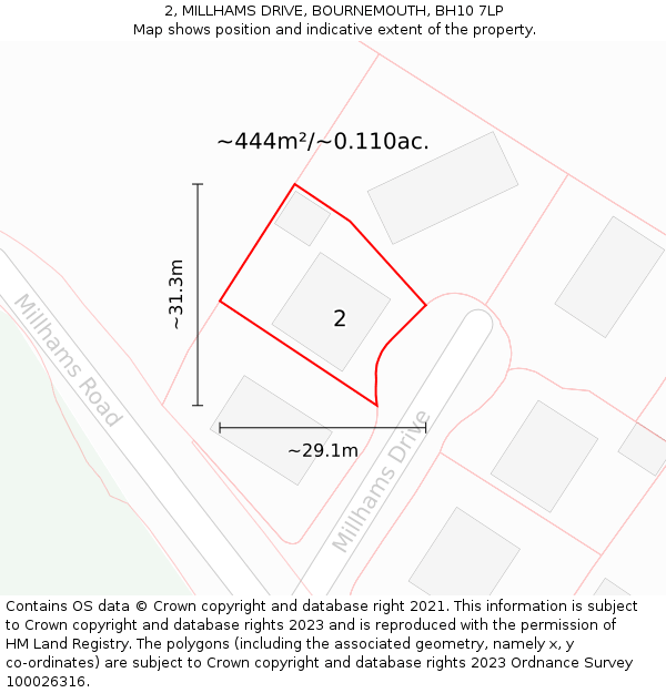 2, MILLHAMS DRIVE, BOURNEMOUTH, BH10 7LP: Plot and title map