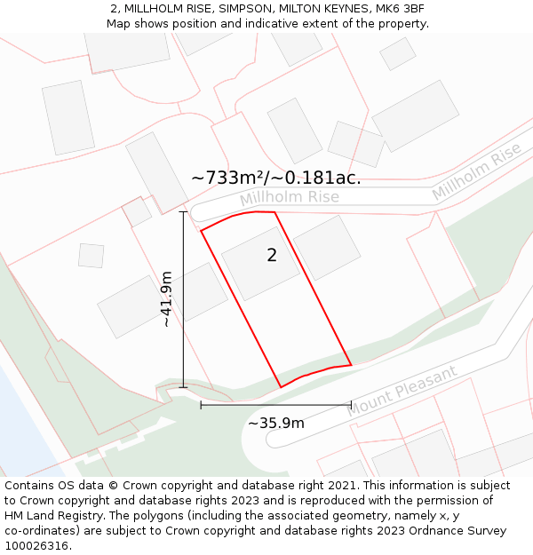 2, MILLHOLM RISE, SIMPSON, MILTON KEYNES, MK6 3BF: Plot and title map