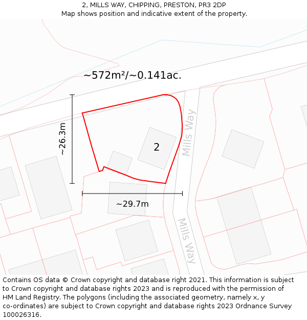 2, MILLS WAY, CHIPPING, PRESTON, PR3 2DP: Plot and title map