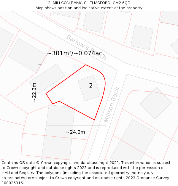 2, MILLSON BANK, CHELMSFORD, CM2 6QD: Plot and title map