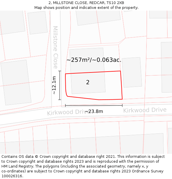 2, MILLSTONE CLOSE, REDCAR, TS10 2XB: Plot and title map
