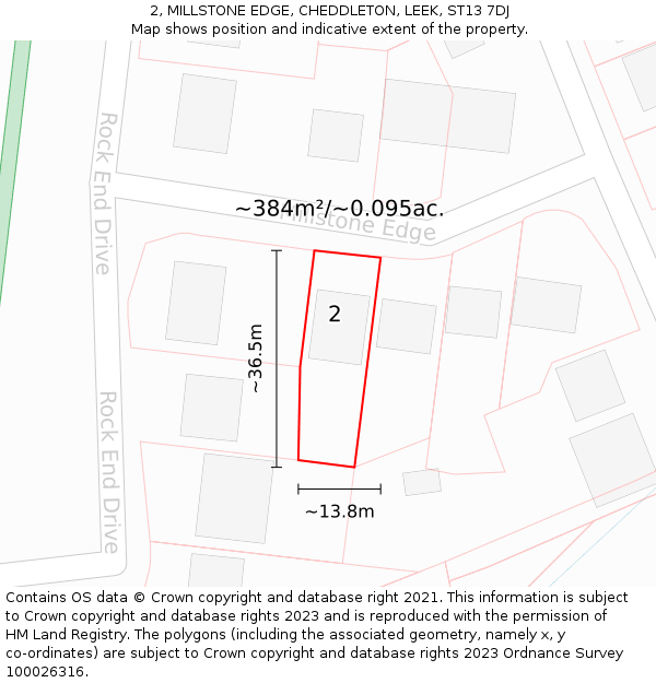 2, MILLSTONE EDGE, CHEDDLETON, LEEK, ST13 7DJ: Plot and title map