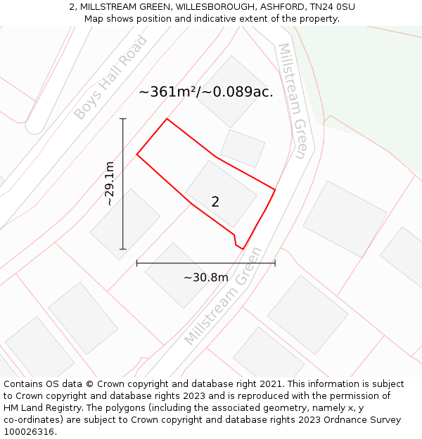 2, MILLSTREAM GREEN, WILLESBOROUGH, ASHFORD, TN24 0SU: Plot and title map