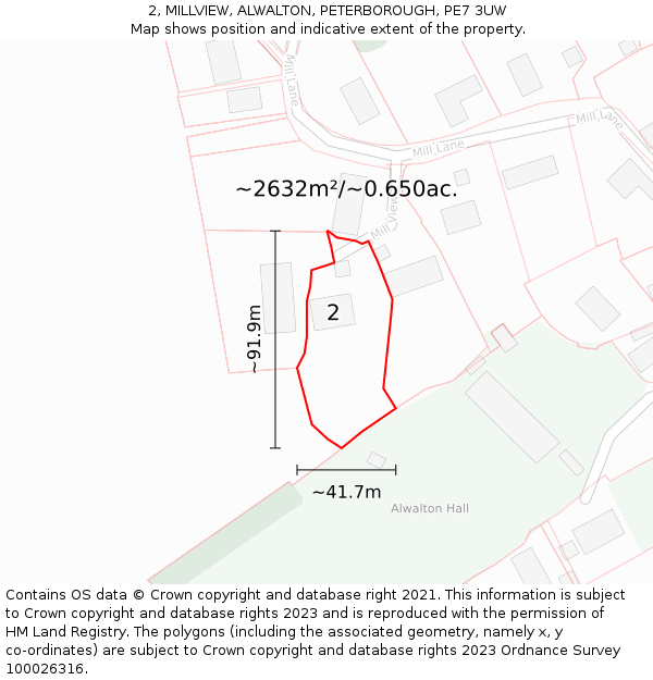 2, MILLVIEW, ALWALTON, PETERBOROUGH, PE7 3UW: Plot and title map
