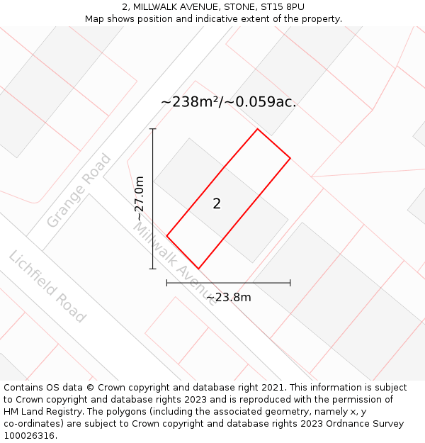2, MILLWALK AVENUE, STONE, ST15 8PU: Plot and title map