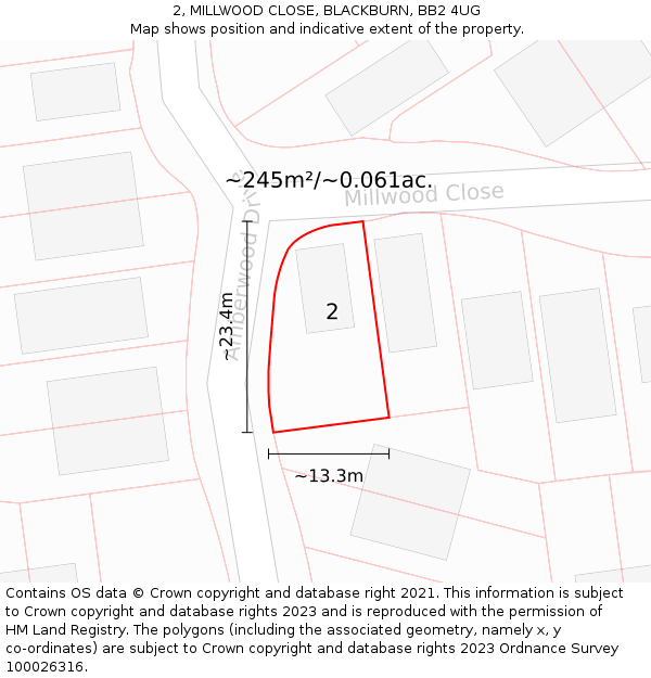2, MILLWOOD CLOSE, BLACKBURN, BB2 4UG: Plot and title map