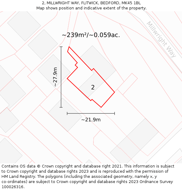2, MILLWRIGHT WAY, FLITWICK, BEDFORD, MK45 1BL: Plot and title map