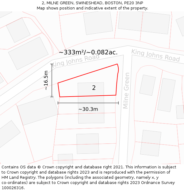 2, MILNE GREEN, SWINESHEAD, BOSTON, PE20 3NP: Plot and title map