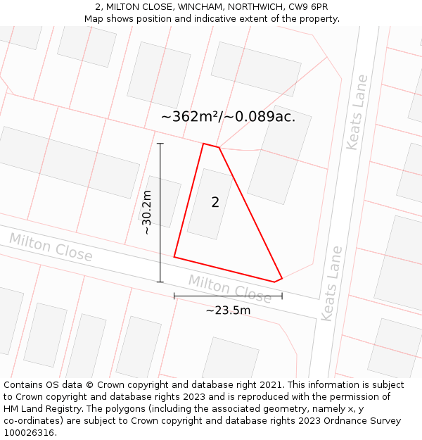 2, MILTON CLOSE, WINCHAM, NORTHWICH, CW9 6PR: Plot and title map