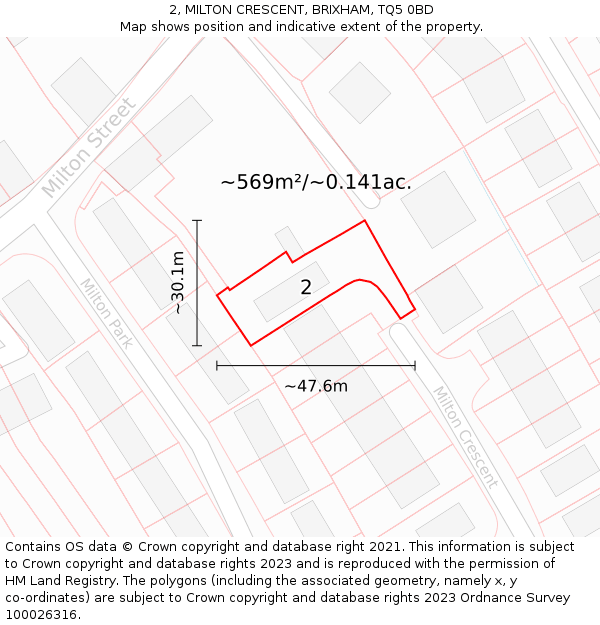2, MILTON CRESCENT, BRIXHAM, TQ5 0BD: Plot and title map