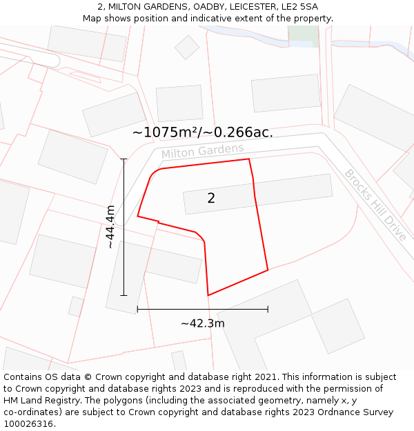 2, MILTON GARDENS, OADBY, LEICESTER, LE2 5SA: Plot and title map