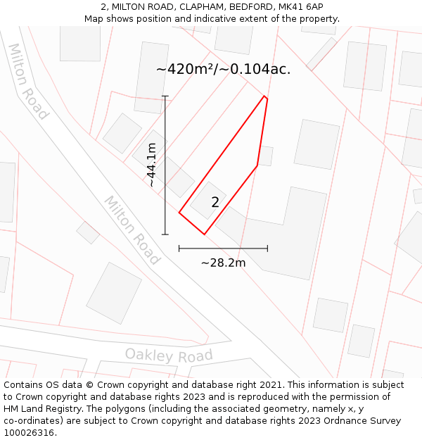 2, MILTON ROAD, CLAPHAM, BEDFORD, MK41 6AP: Plot and title map