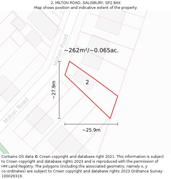 2, MILTON ROAD, SALISBURY, SP2 8AX: Plot and title map
