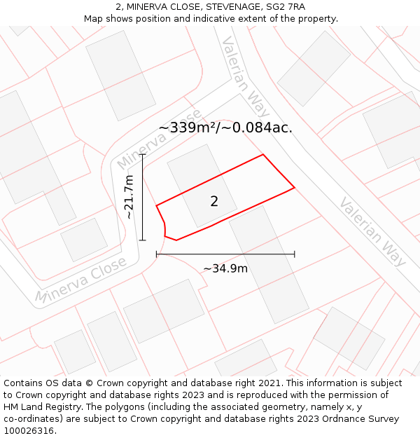 2, MINERVA CLOSE, STEVENAGE, SG2 7RA: Plot and title map