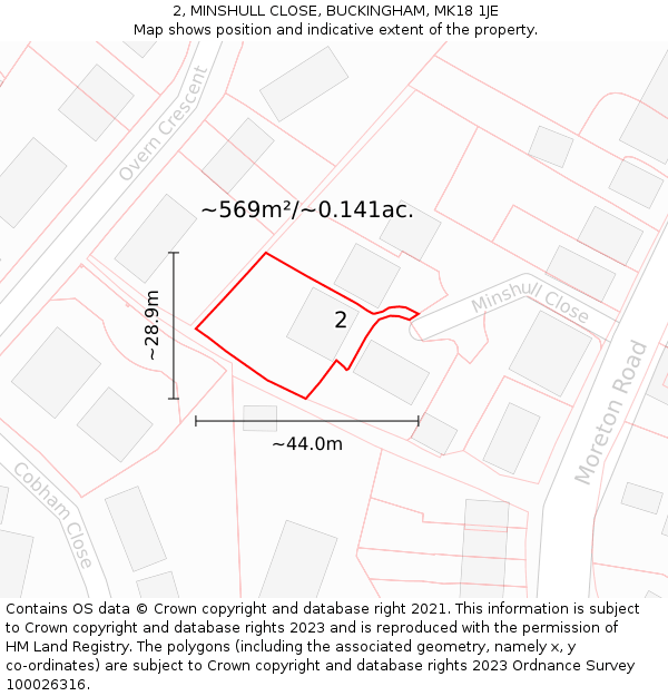 2, MINSHULL CLOSE, BUCKINGHAM, MK18 1JE: Plot and title map