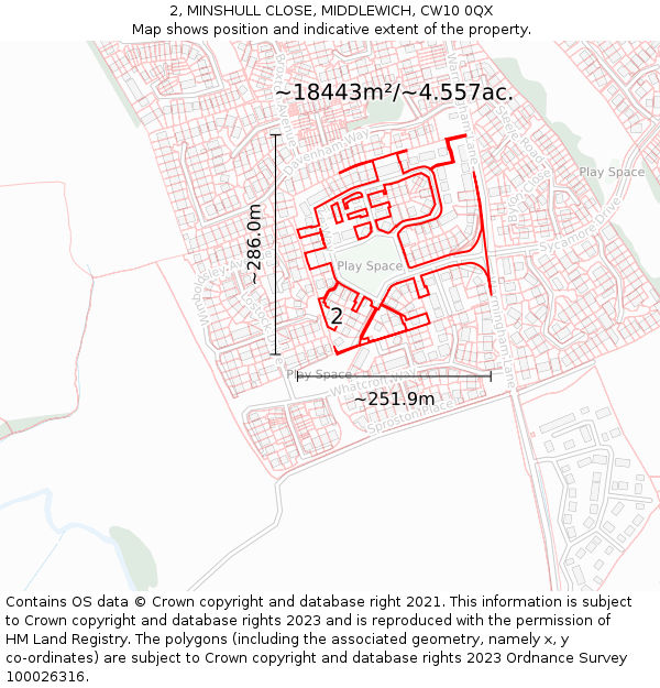 2, MINSHULL CLOSE, MIDDLEWICH, CW10 0QX: Plot and title map