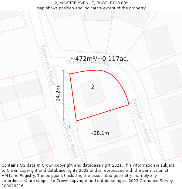 2, MINSTER AVENUE, BUDE, EX23 8RY: Plot and title map