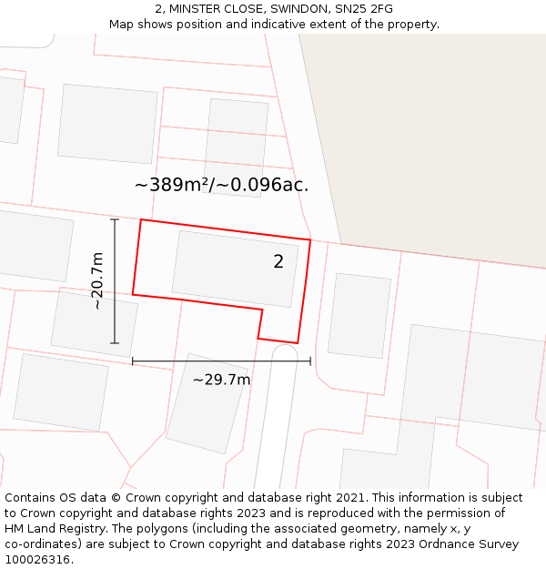 2, MINSTER CLOSE, SWINDON, SN25 2FG: Plot and title map