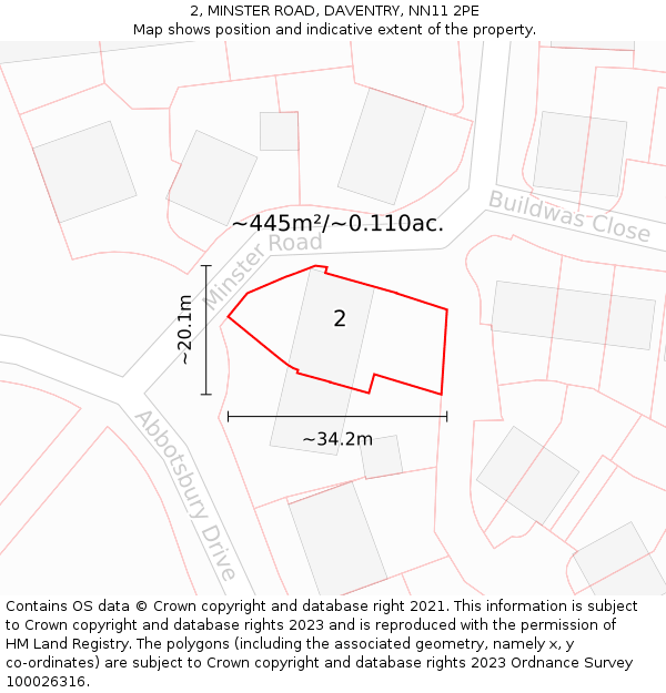 2, MINSTER ROAD, DAVENTRY, NN11 2PE: Plot and title map