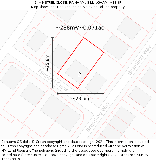 2, MINSTREL CLOSE, RAINHAM, GILLINGHAM, ME8 8FJ: Plot and title map