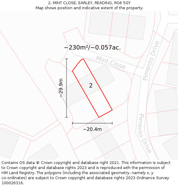 2, MINT CLOSE, EARLEY, READING, RG6 5GY: Plot and title map