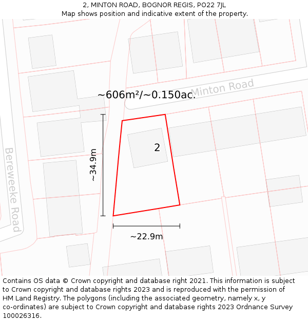 2, MINTON ROAD, BOGNOR REGIS, PO22 7JL: Plot and title map