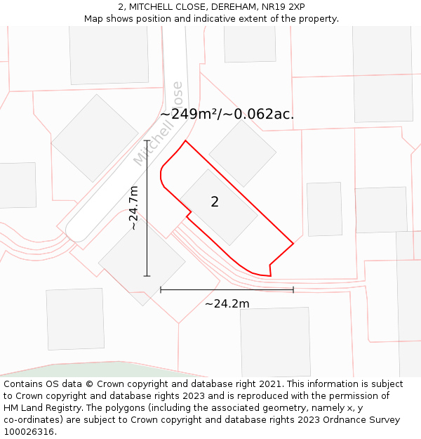 2, MITCHELL CLOSE, DEREHAM, NR19 2XP: Plot and title map