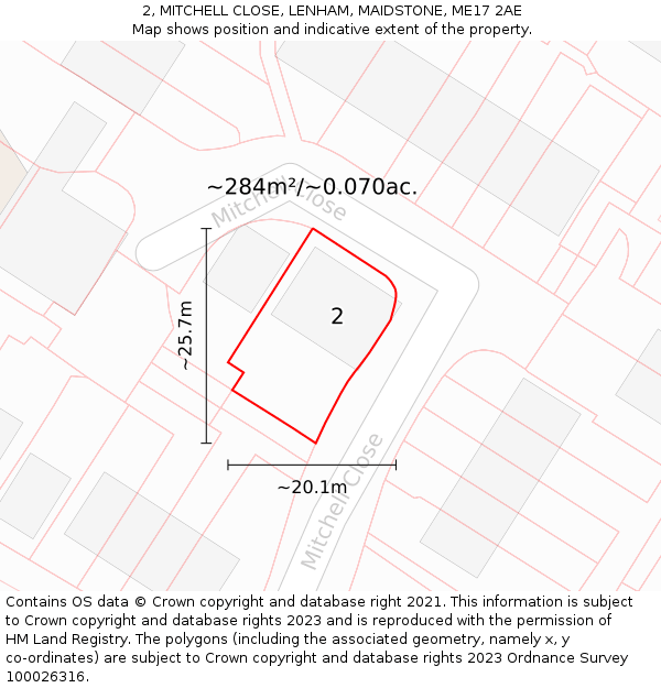 2, MITCHELL CLOSE, LENHAM, MAIDSTONE, ME17 2AE: Plot and title map