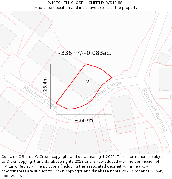 2, MITCHELL CLOSE, LICHFIELD, WS13 8SL: Plot and title map