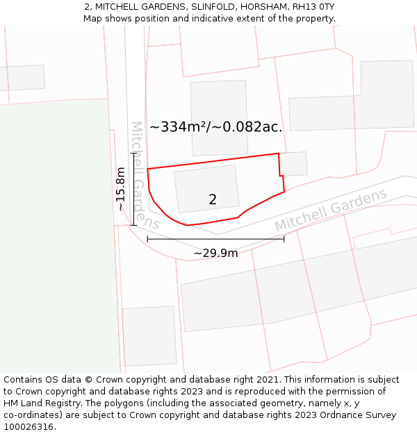2, MITCHELL GARDENS, SLINFOLD, HORSHAM, RH13 0TY: Plot and title map