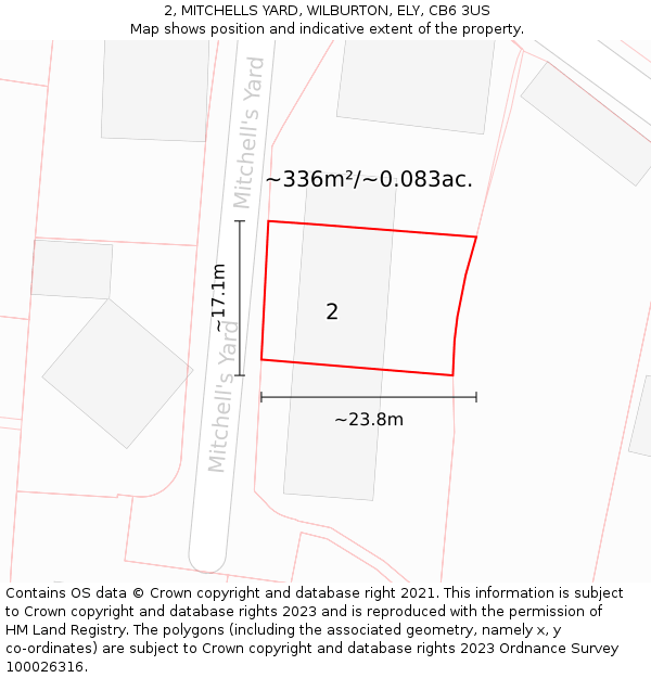 2, MITCHELLS YARD, WILBURTON, ELY, CB6 3US: Plot and title map