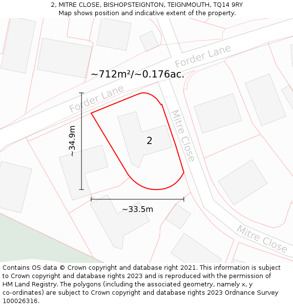 2, MITRE CLOSE, BISHOPSTEIGNTON, TEIGNMOUTH, TQ14 9RY: Plot and title map