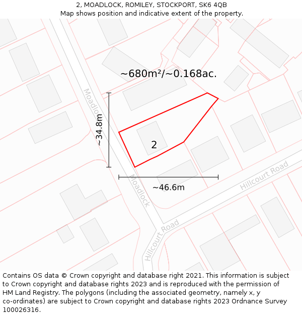 2, MOADLOCK, ROMILEY, STOCKPORT, SK6 4QB: Plot and title map